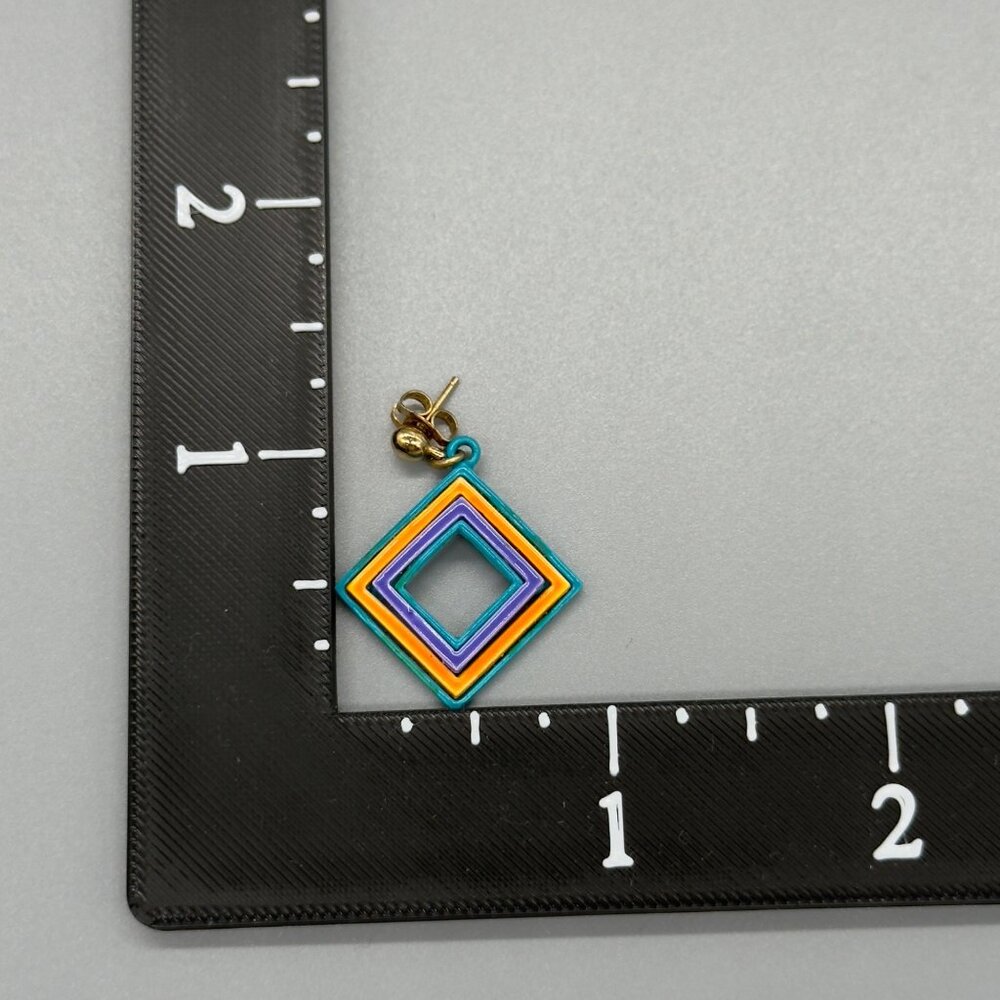 Vintage Bright Multicolor Retro Geometric Enamel Block Square Earrings 80's - Picture 10 of 10